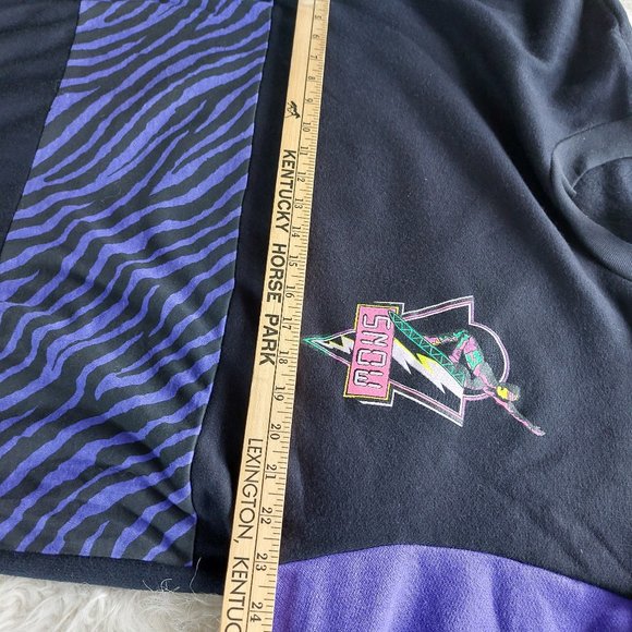 Vintage 90s Sun Sations Sport Wear Snow Pro Team Black Purple Sweatshirt XL - Picture 8 of 13